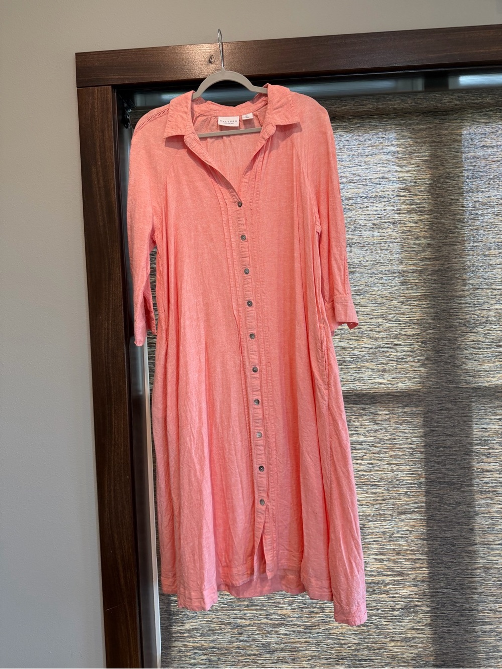 Calypso Coral Button-Down Long Shirt Dress
